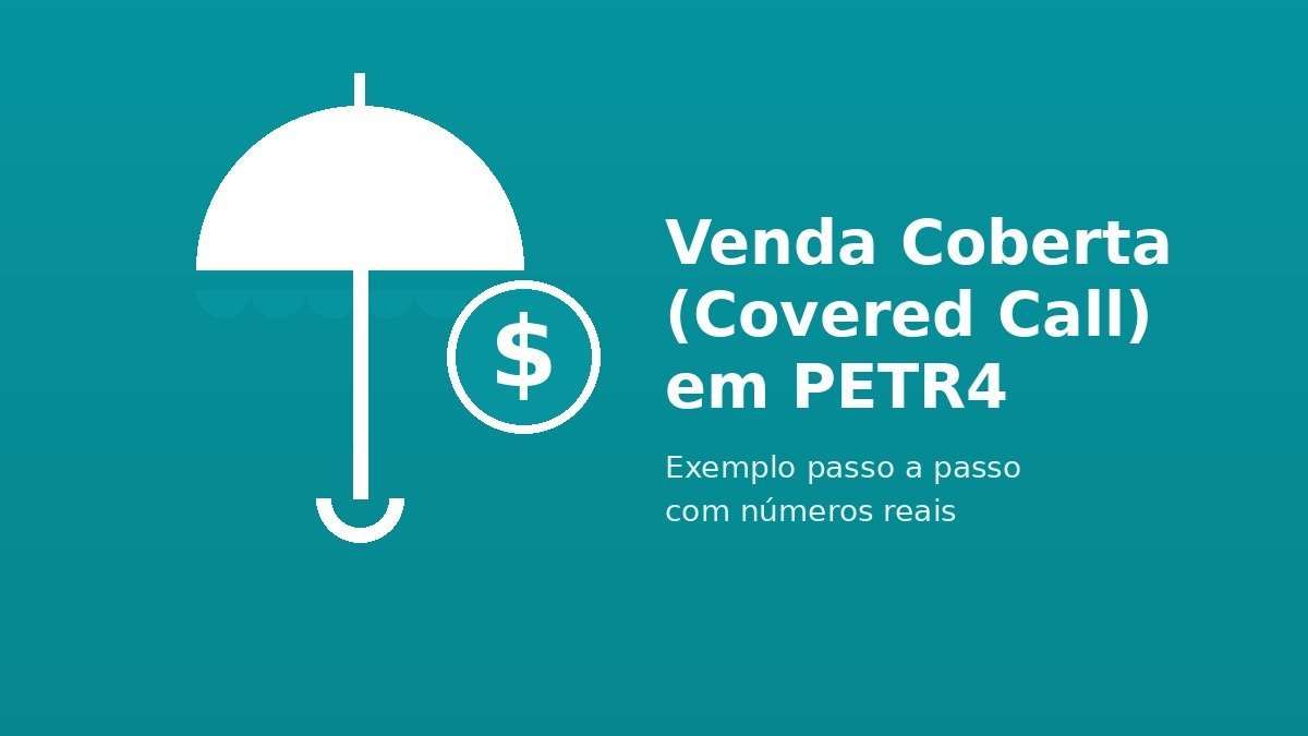 Ícone de guarda-chuva com cifrão simbolizando a venda coberta (covered call) em PETR4