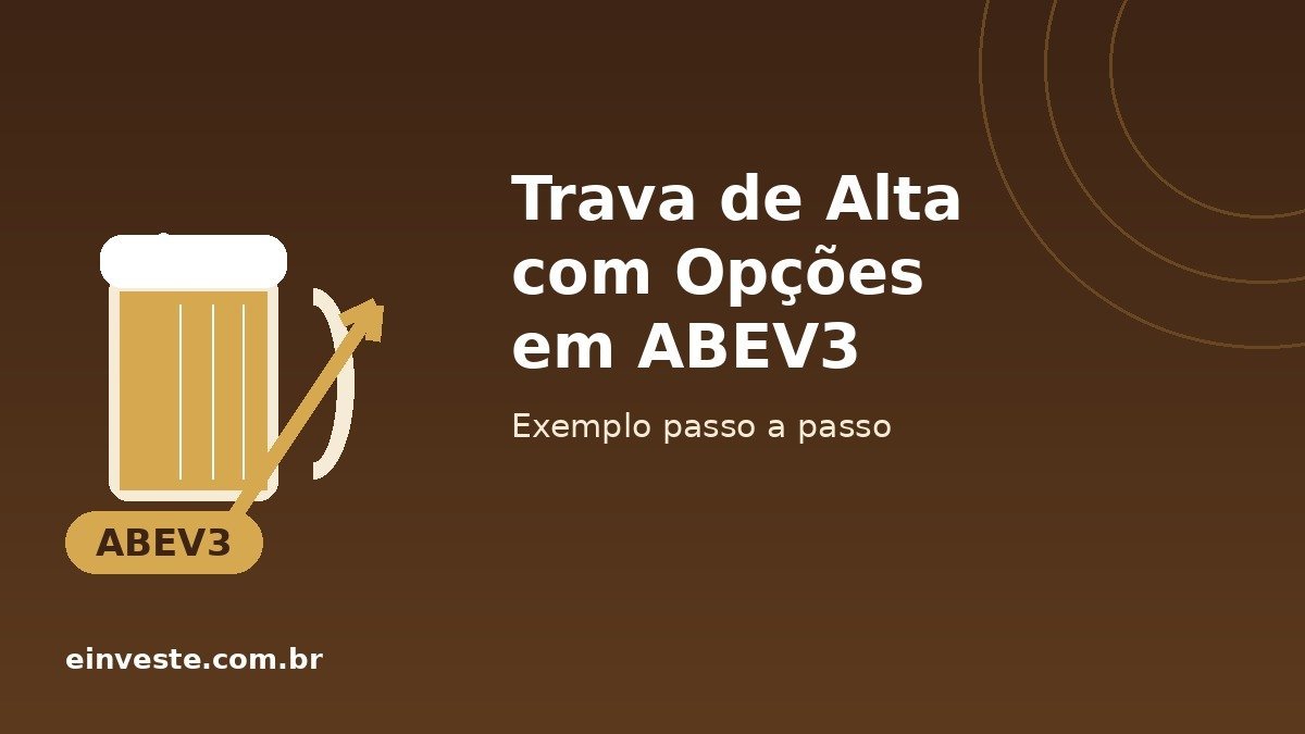 Trava de alta com opções em ABEV3 — caneca de cerveja dourada com seta ascendente em fundo marrom-chocolate