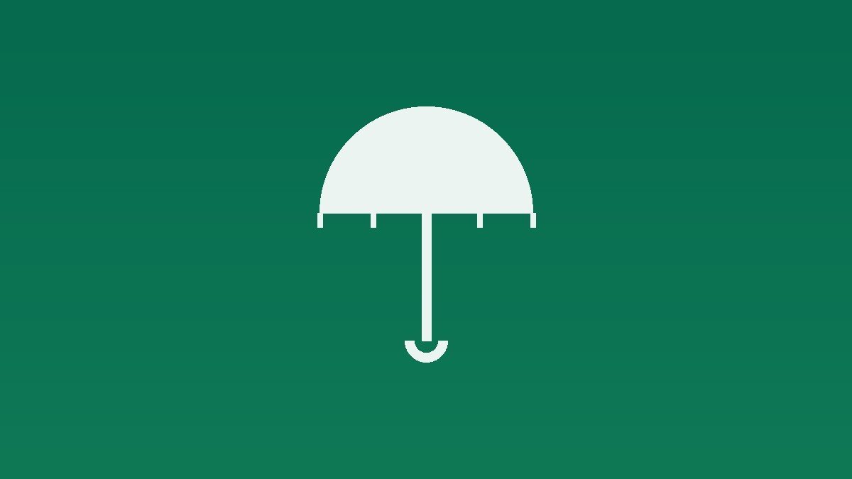 Ícone de guarda-chuva branco sobre fundo verde-esmeralda representando proteção de renda com venda coberta (covered call) em RADL3